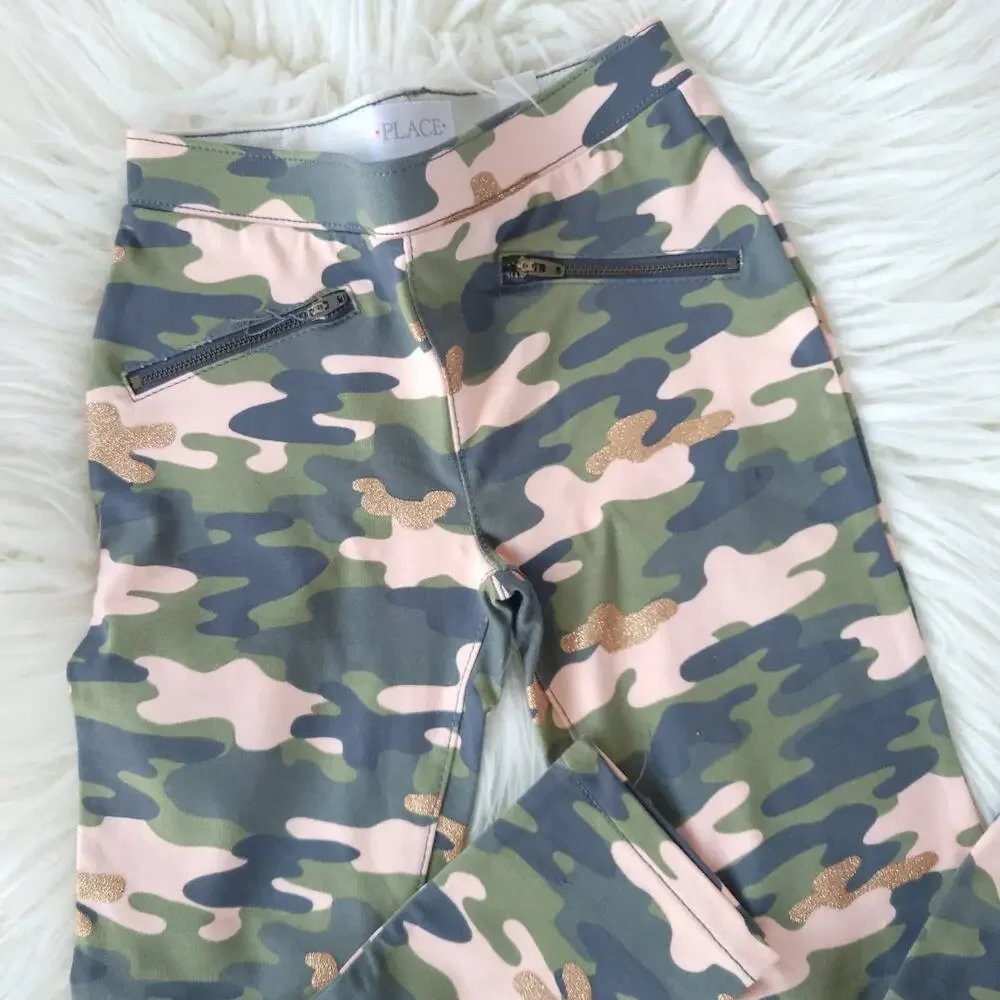 NEW The Children's Place Pink Camo Leggings Gold Green 8
